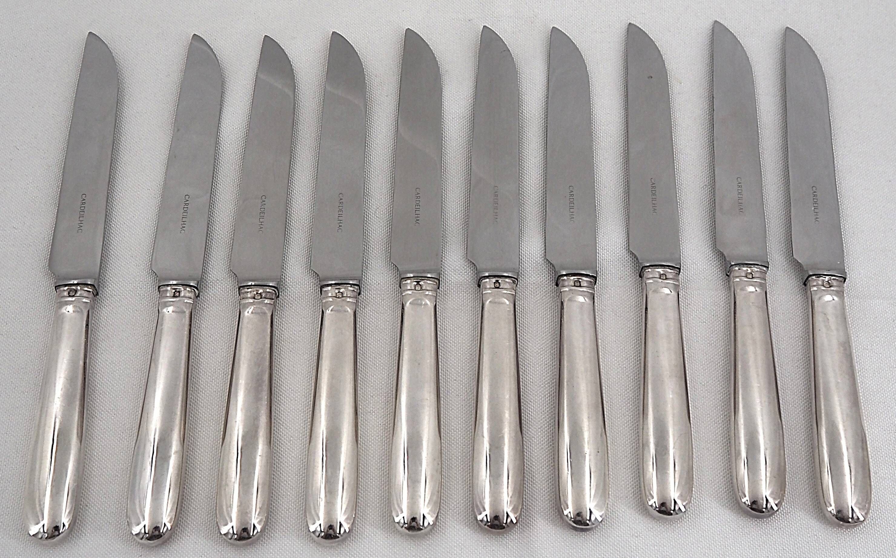 Cardeilhac Christofle 10 silver table knives Minerva Uniplat excellent condition