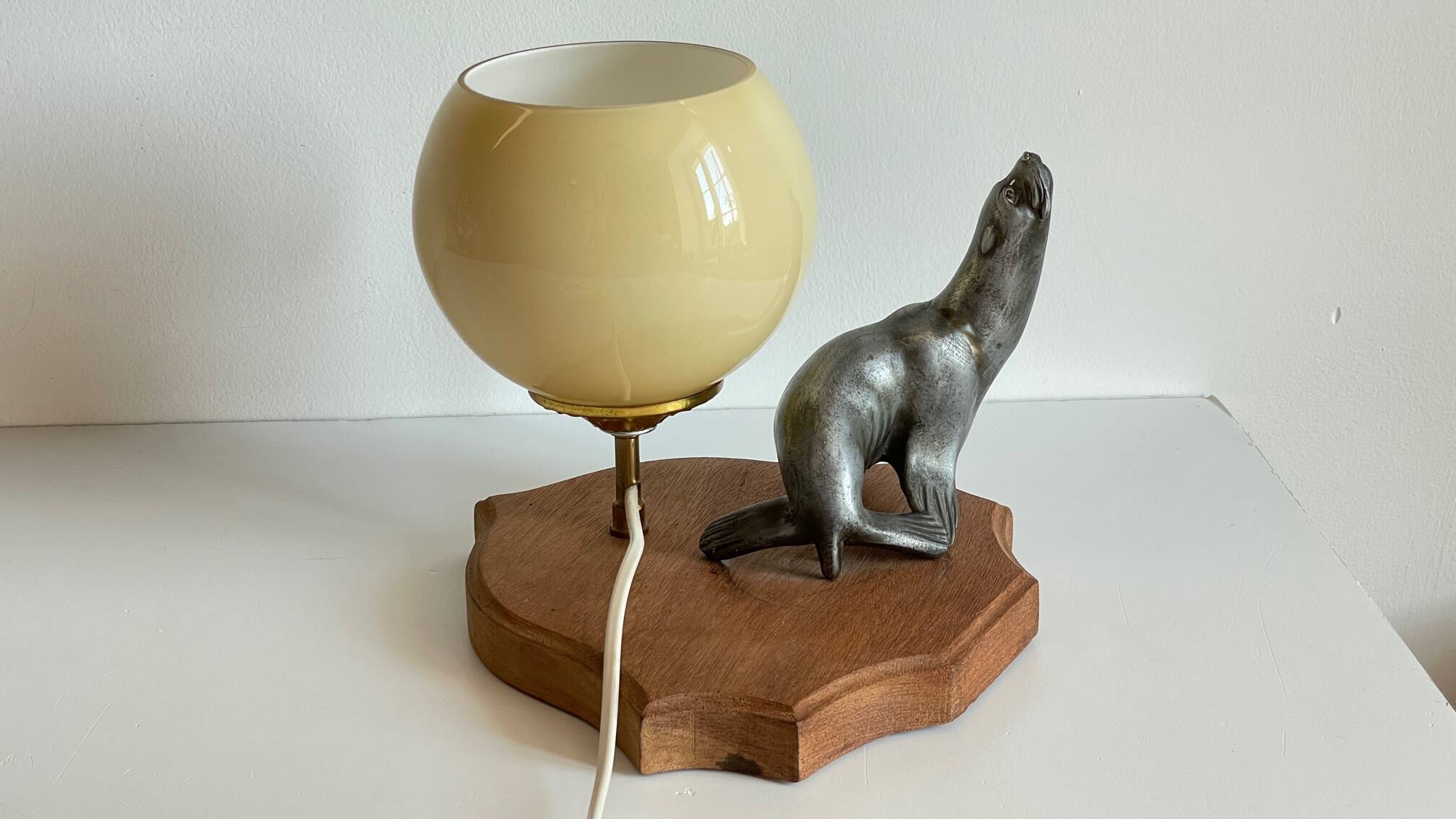 Art Deco Sea Lion blown glass lamp