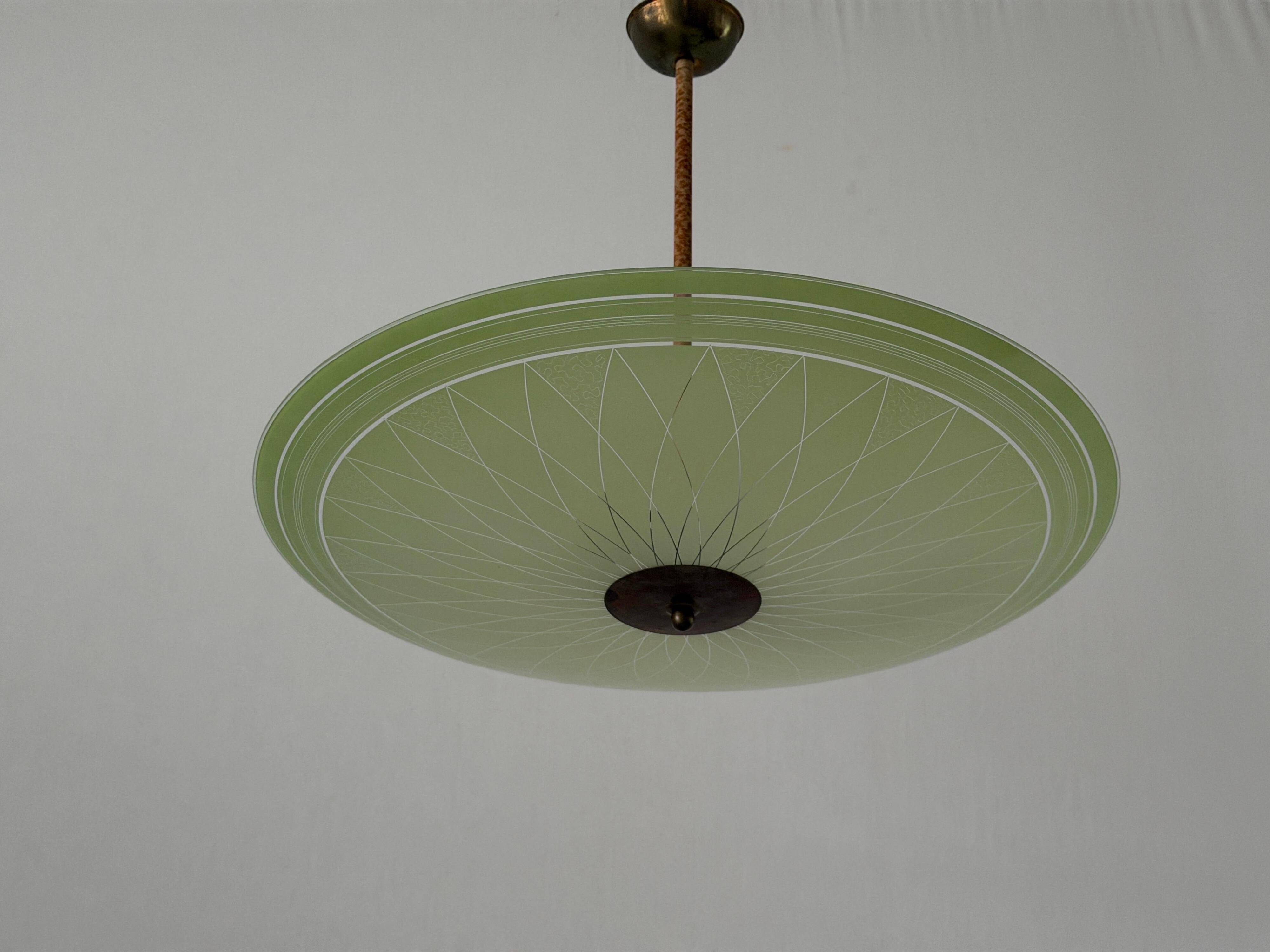 Art Deco ceiling light in green glass, 1940s, Germany