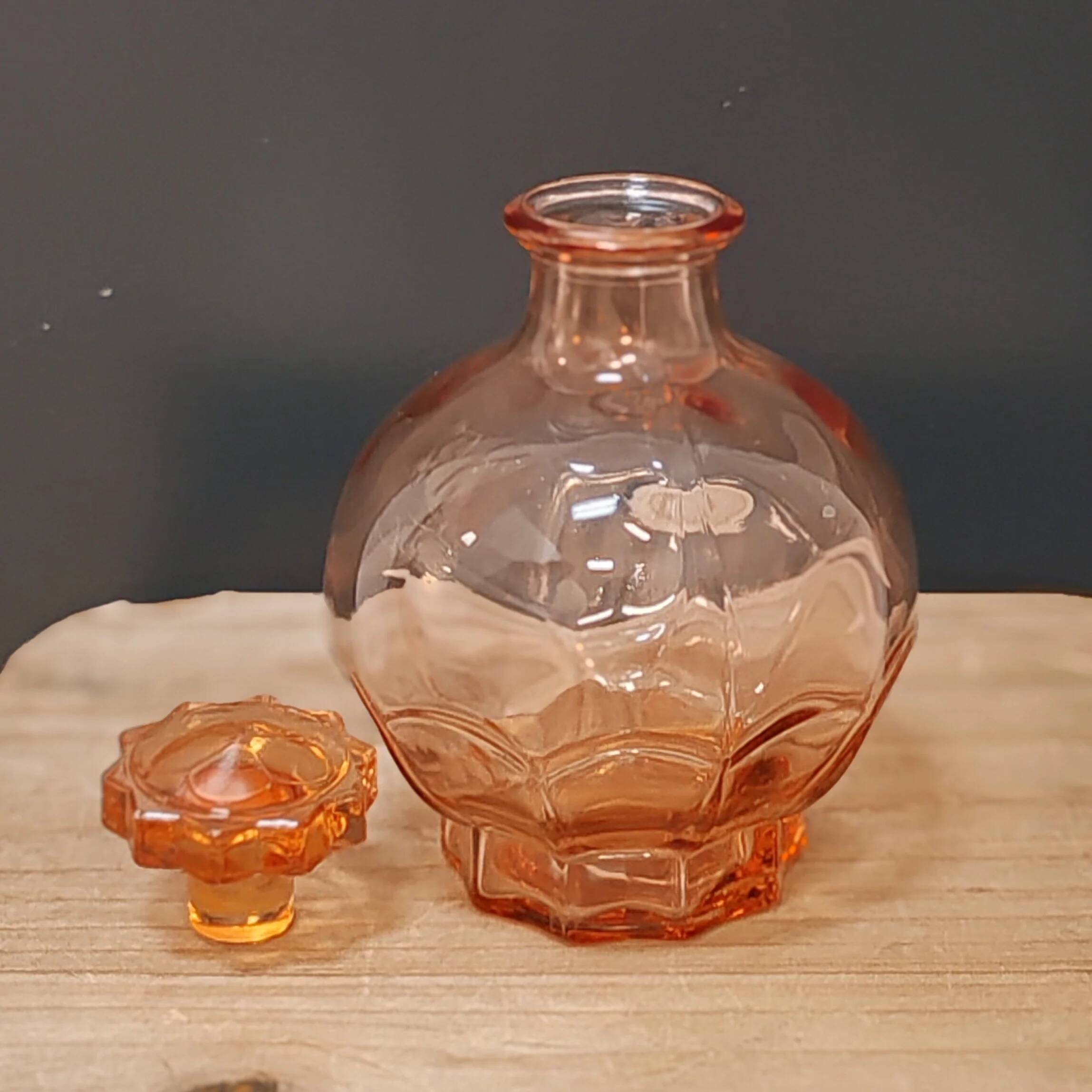 Small pink glass carafe