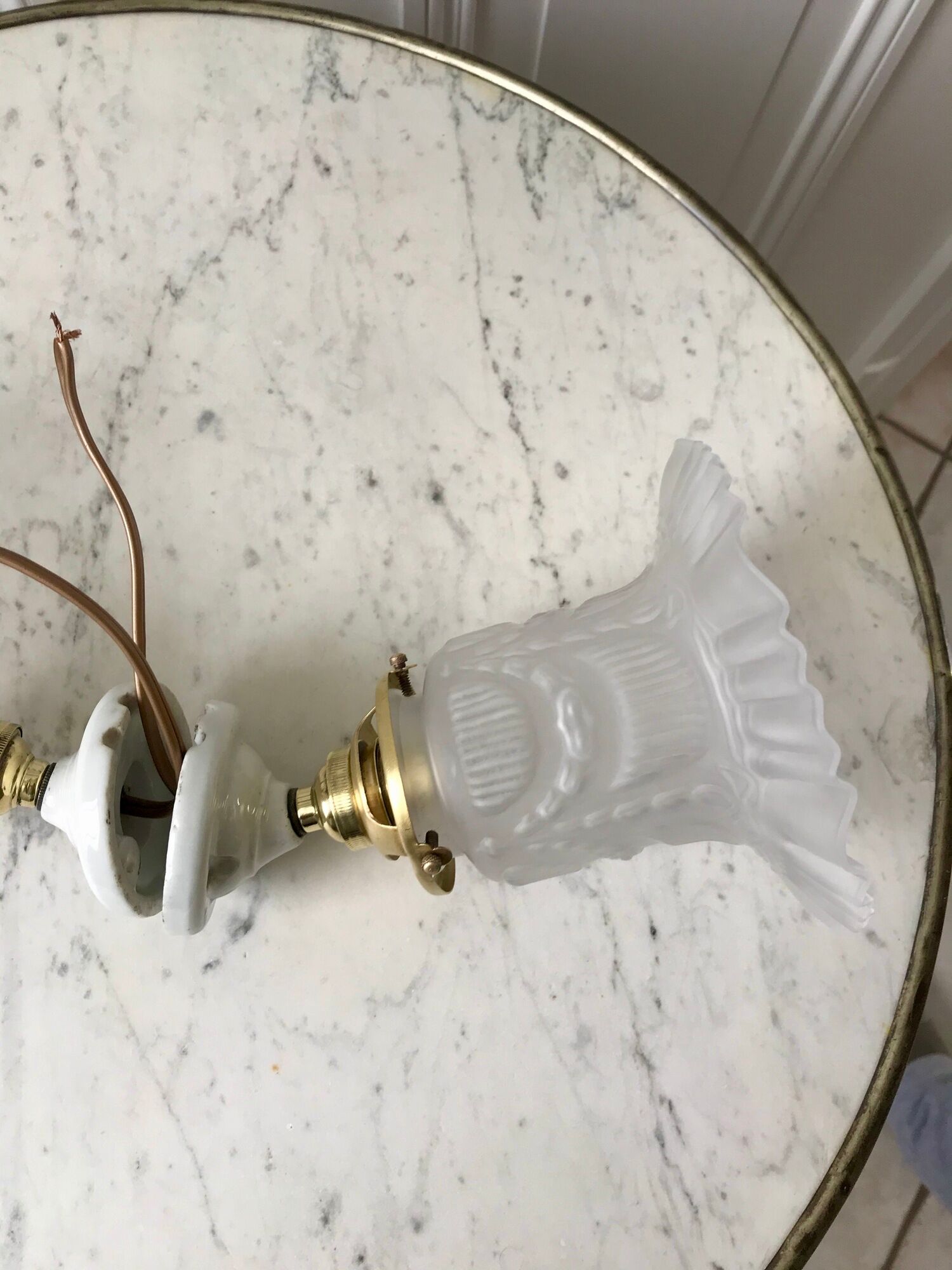 Pair of tulip wall lamps in molded glass on porcelain support 20s