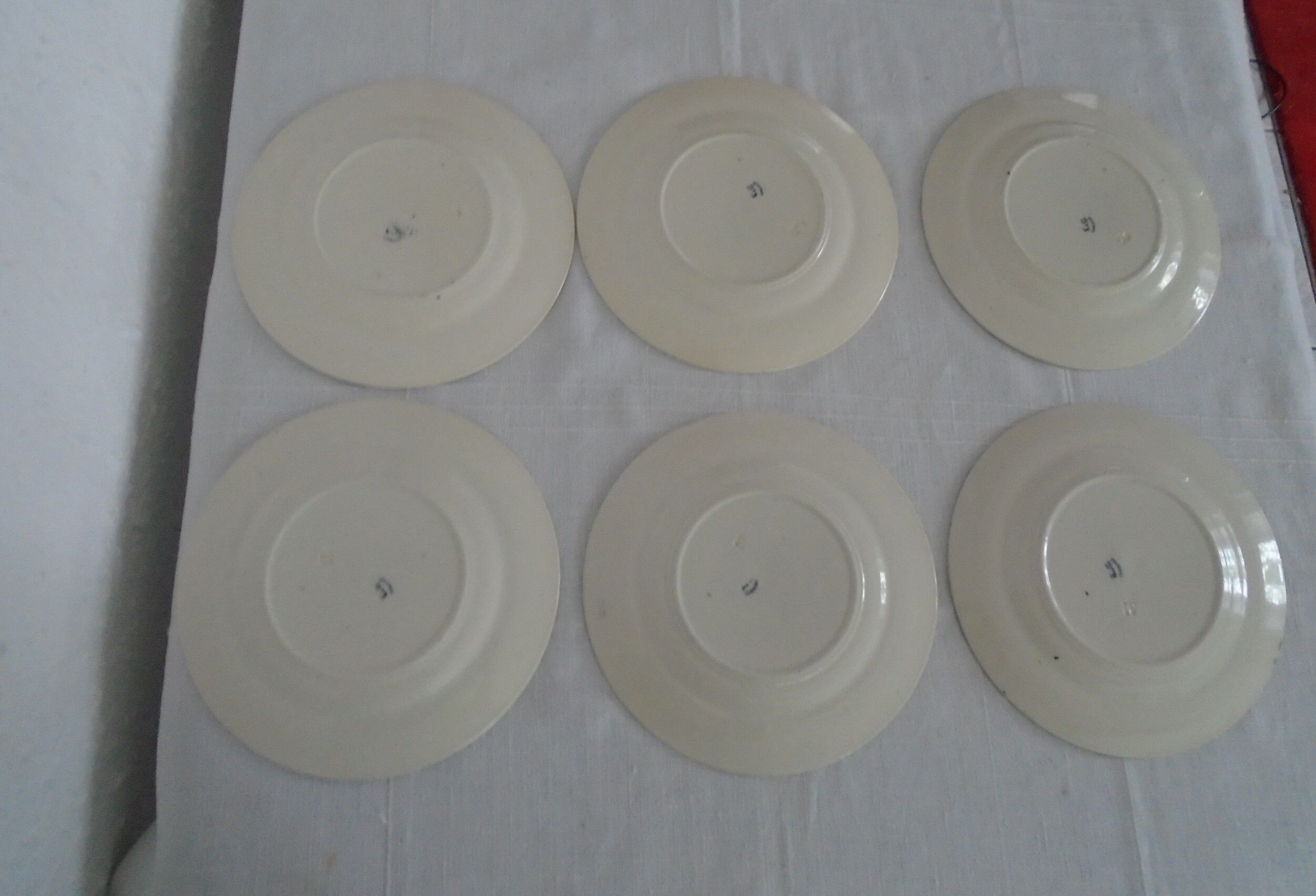 6 flat plates K - G Lunéville original blue decoration "G" old faience