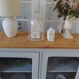 Display case, old shallow sideboard re-enchanted in cloud gray.