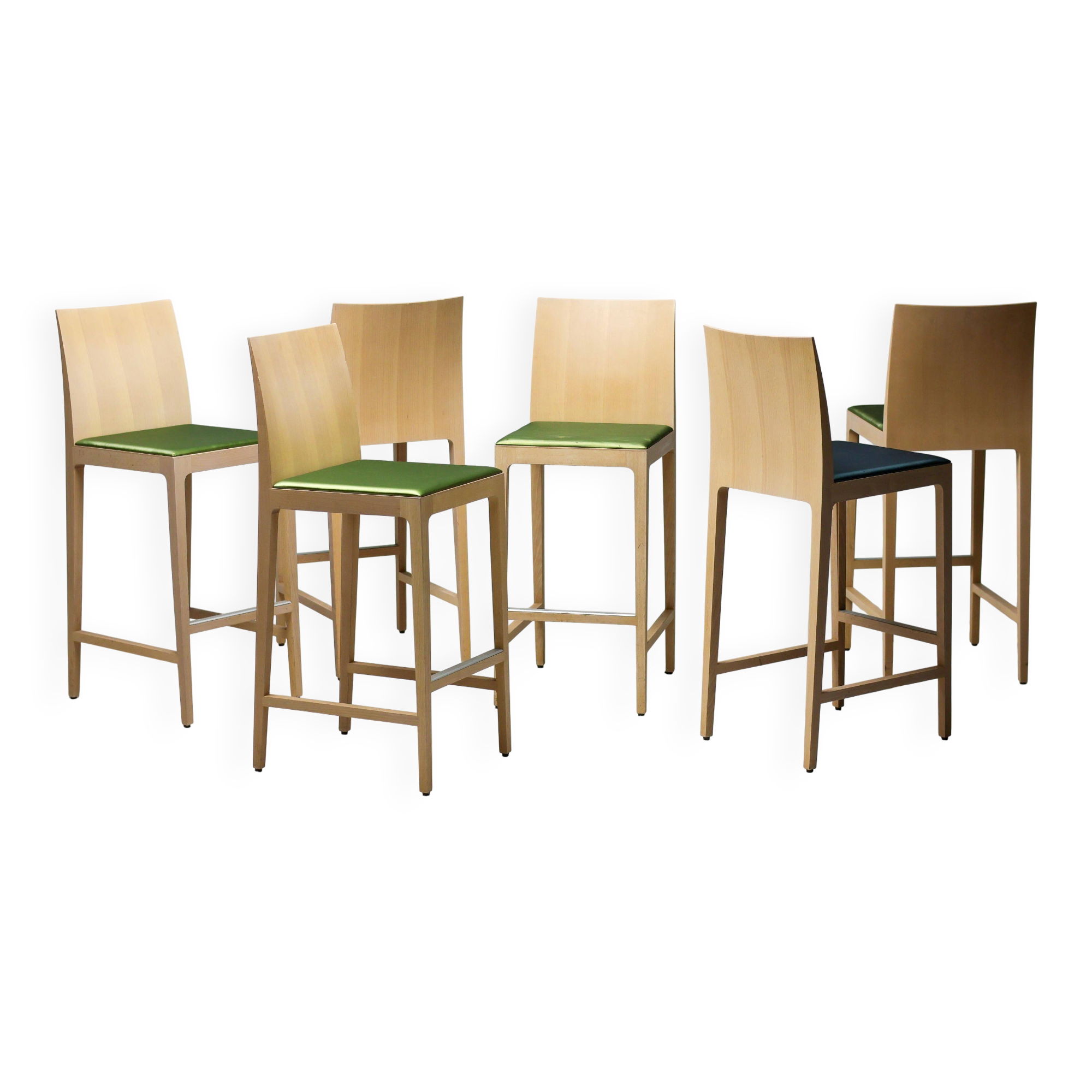 Set of six beech bar stools "Anna" by Crassevig, Italy, 1990s.