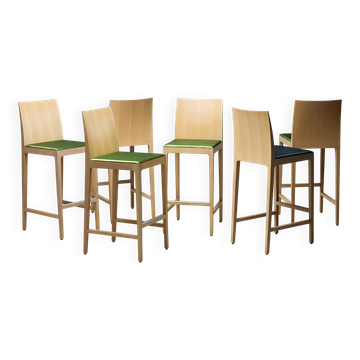 Ensemble de six tabourets de bar en hêtre "Anna" par Crassevig, Italie, années 1990