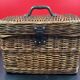 Rare antique wicker picnic basket with iron closures and handle