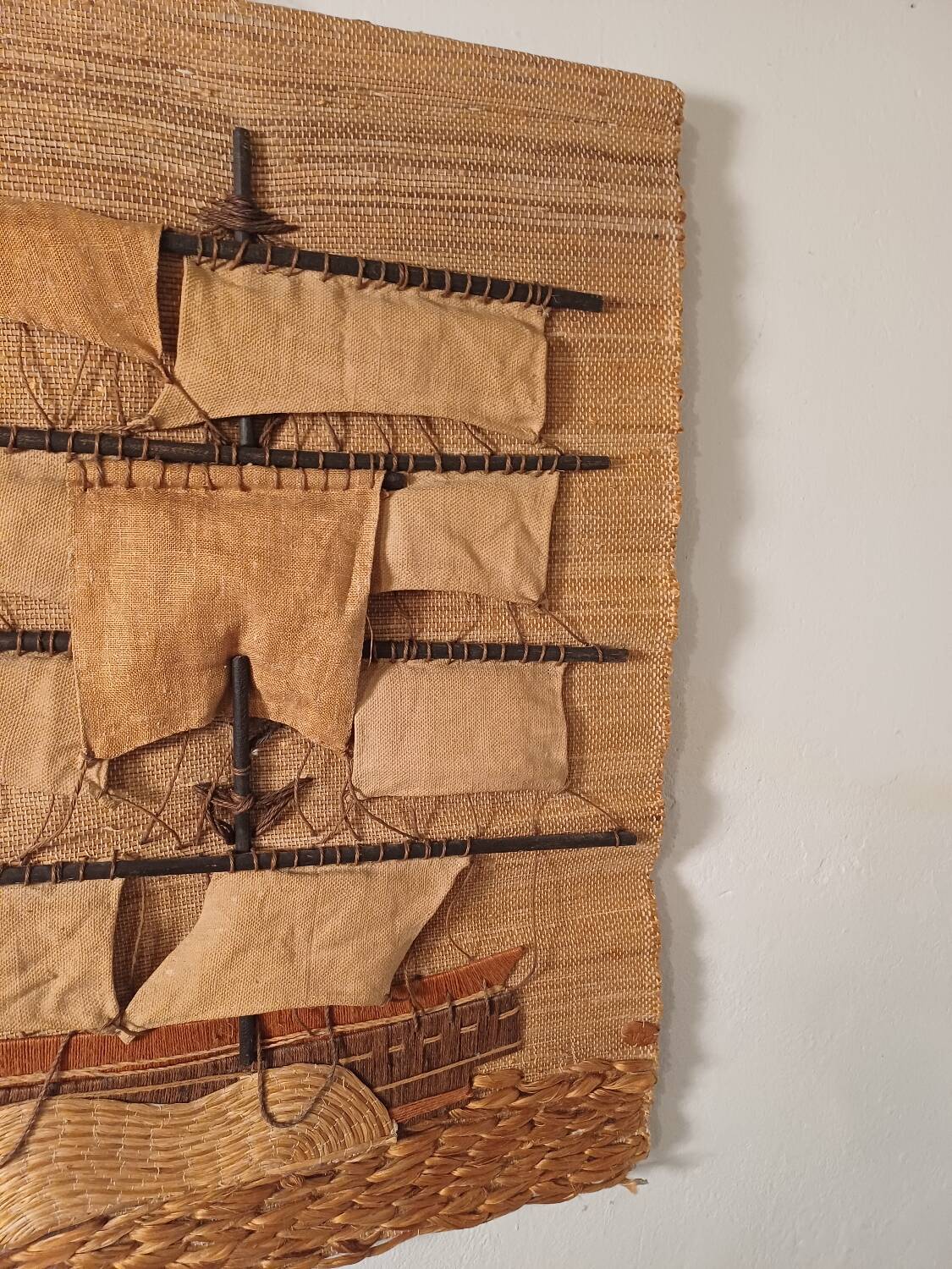 Vintage tapestry with a boat motif