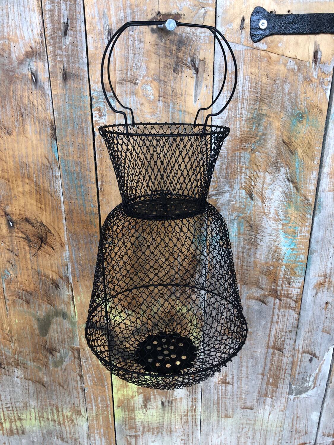 Ancienne Nasse Pêche Panier Métal Noir Pliable Vintage #A315