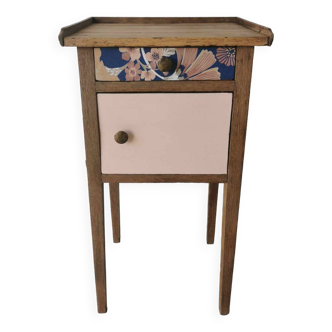 Pink & wood bedside table