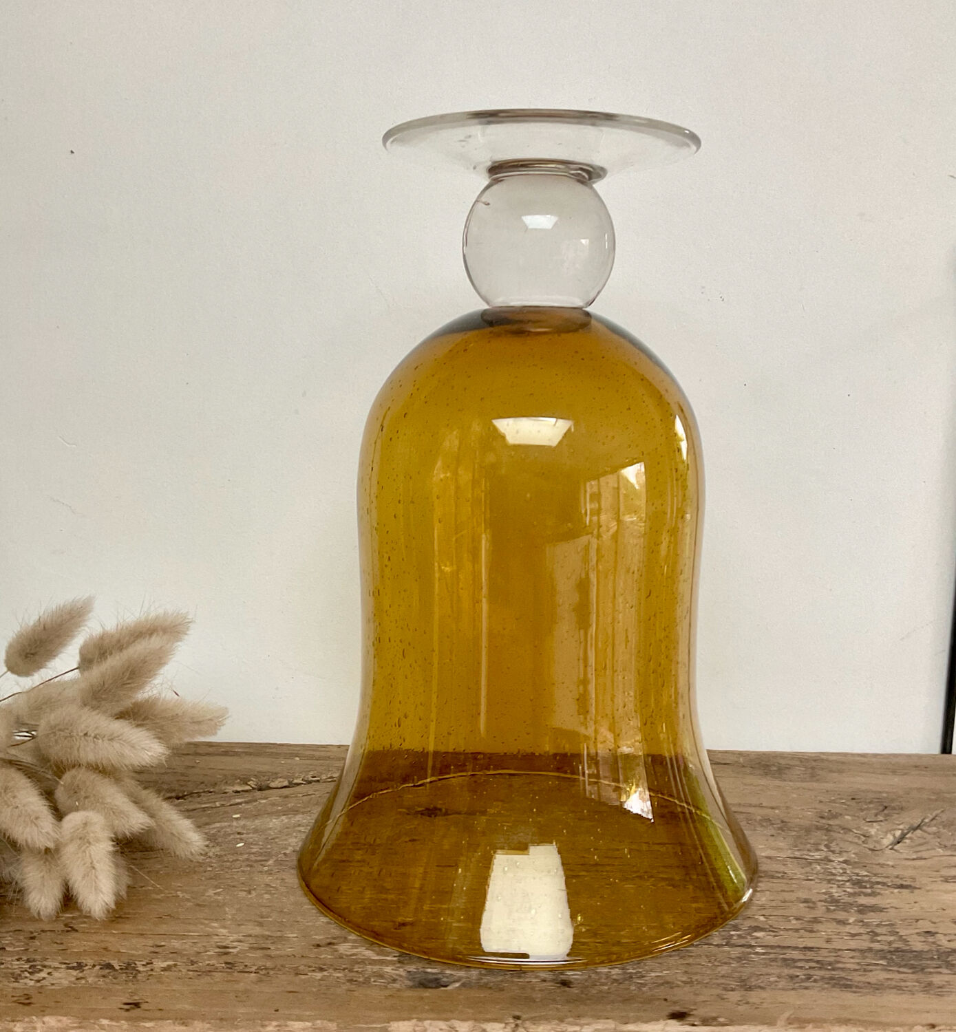 Amber bubble glass vase