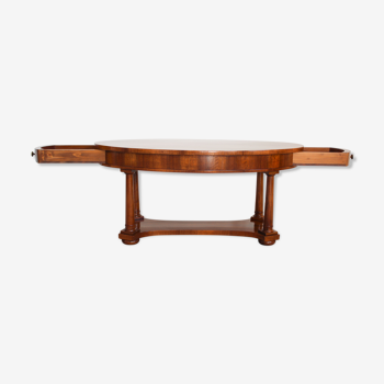 Table basse style impero avec 2 tiroirs latéraux en bois de noyer, Italie années 40