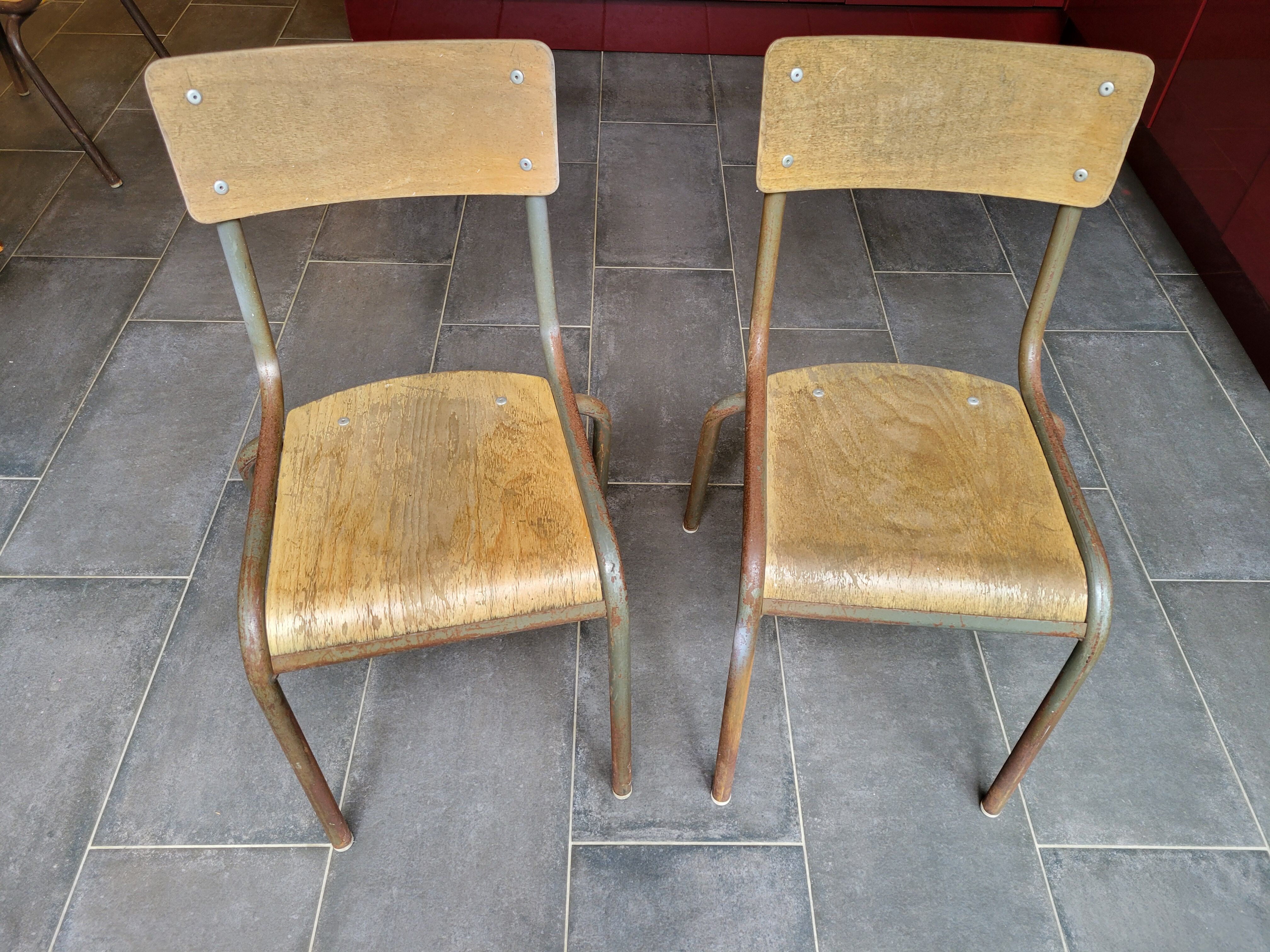 Pair of vintage Mullca school chairs.