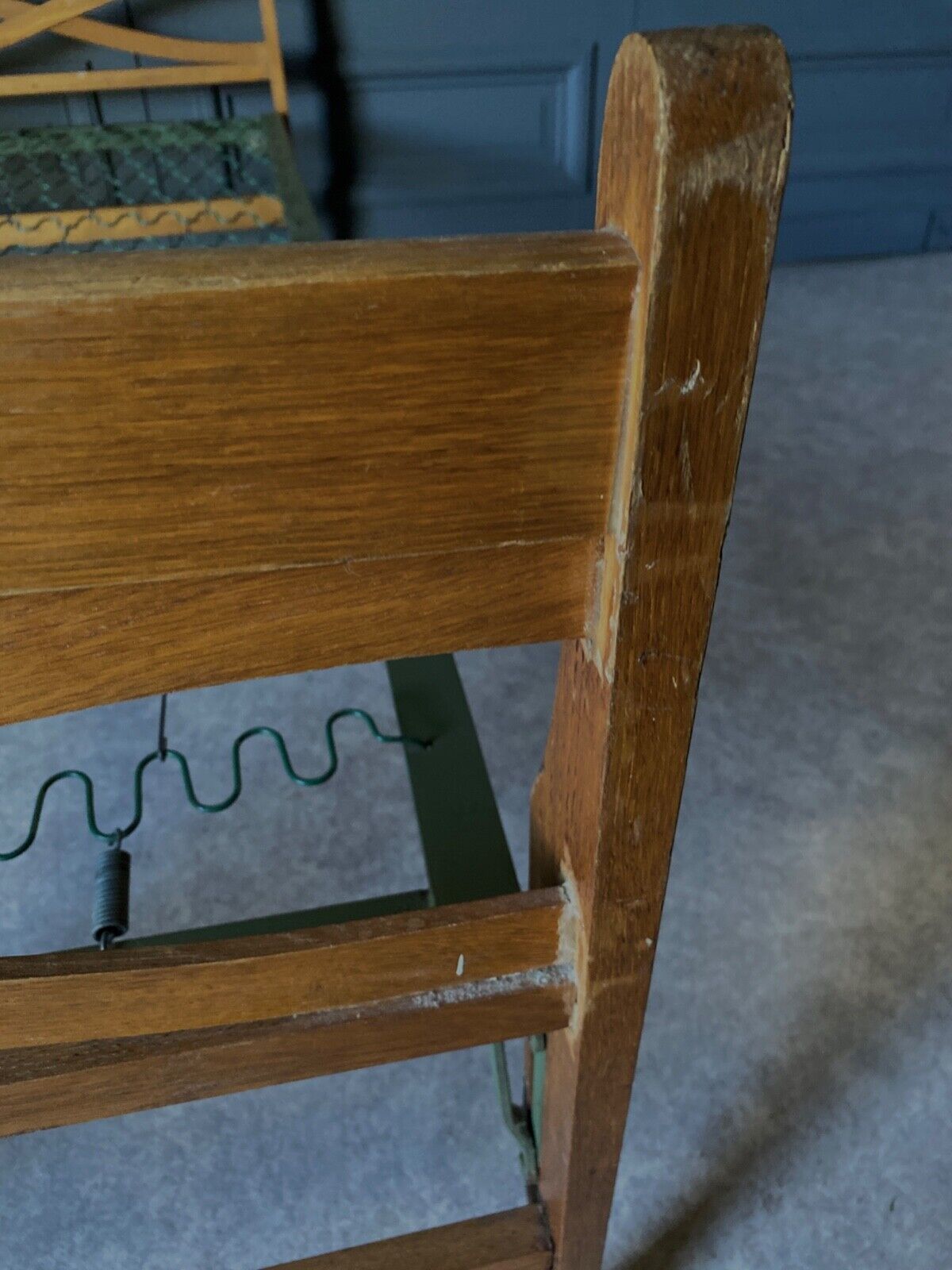 Bed with green metal braces 1960 a person foldable