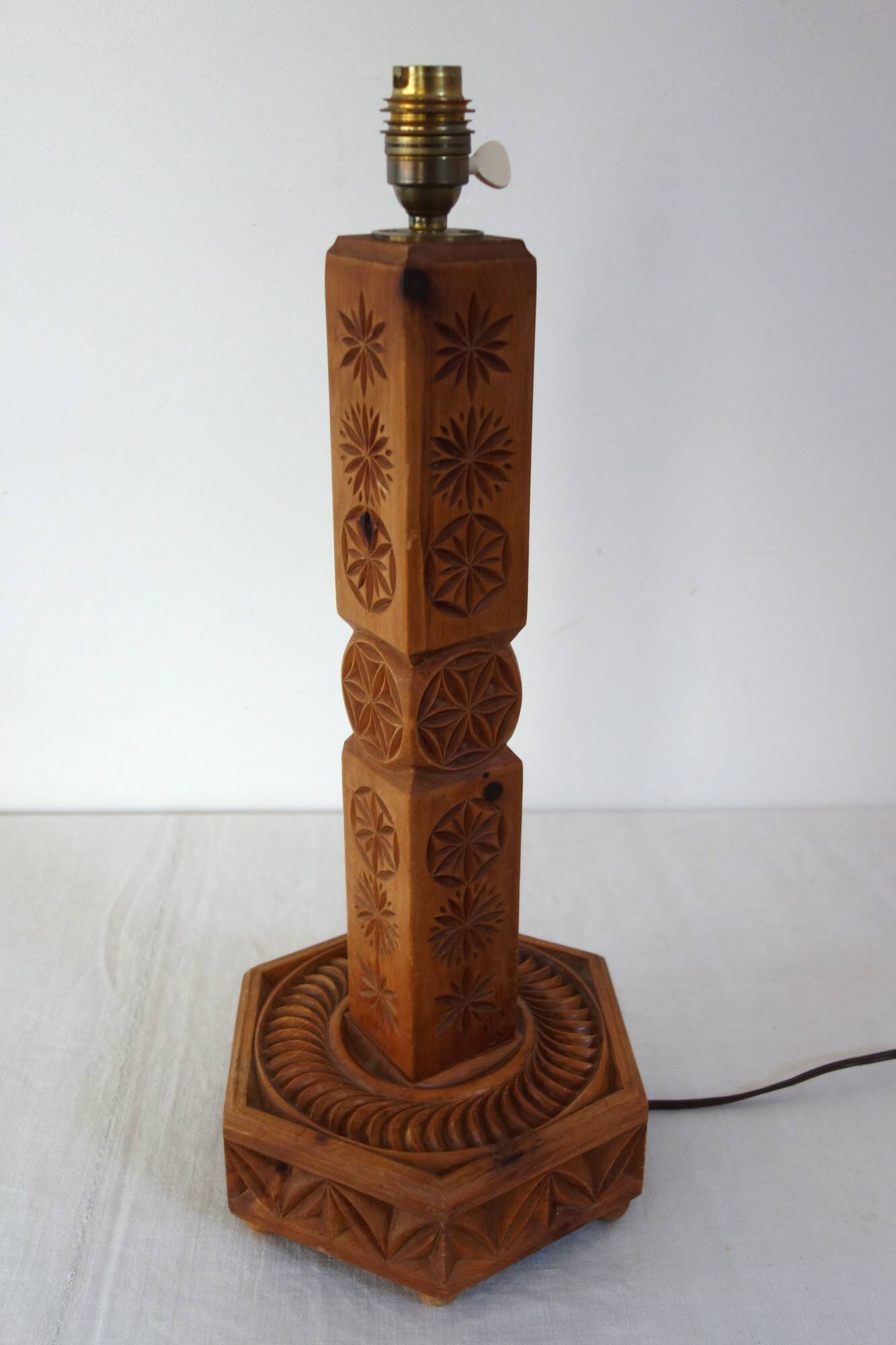 Pine lamp bases in popular art from the Hautes Alpes, 1970s.