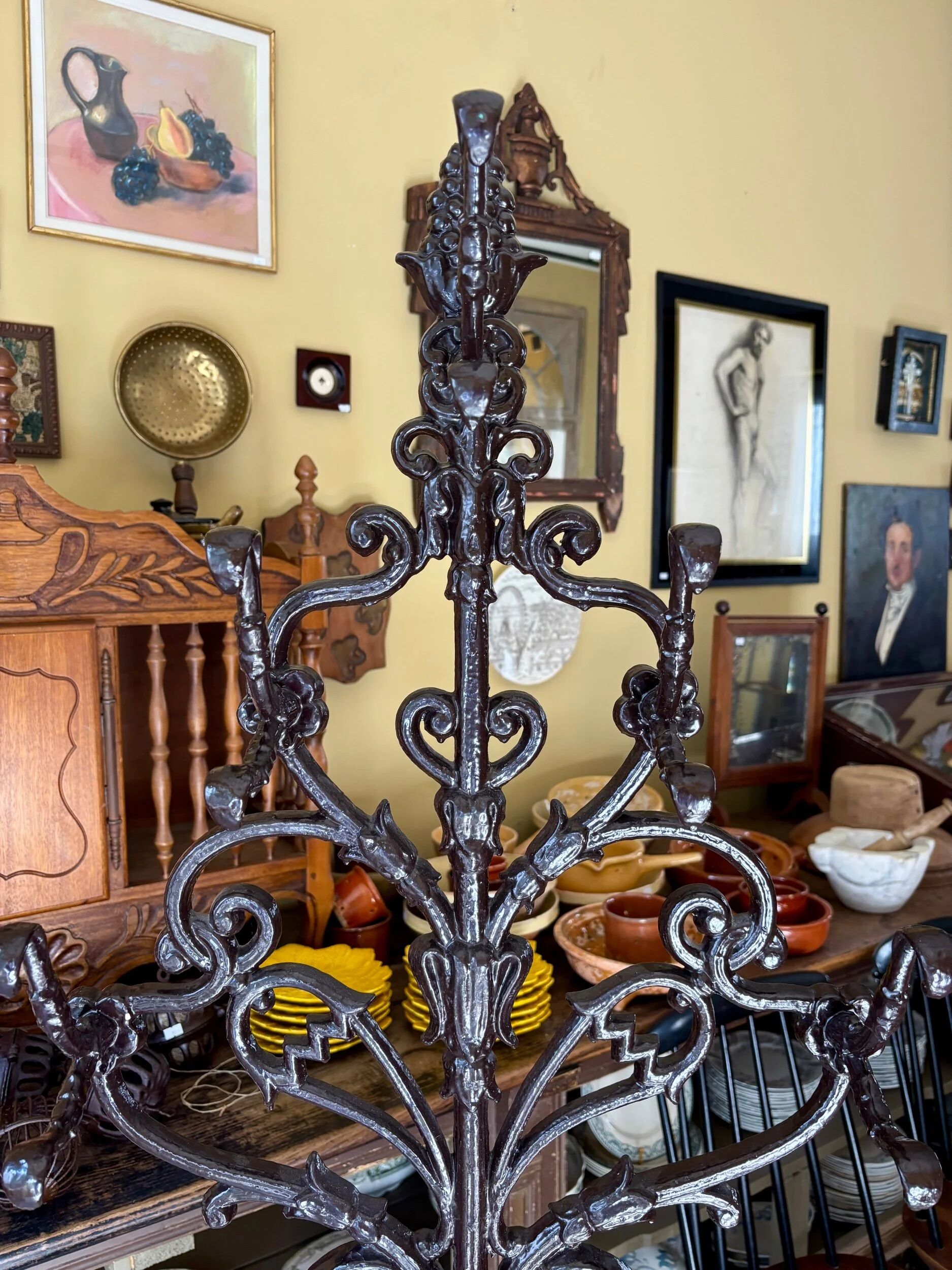Coat rack with 6 hooks and cast iron brown umbrella stand.