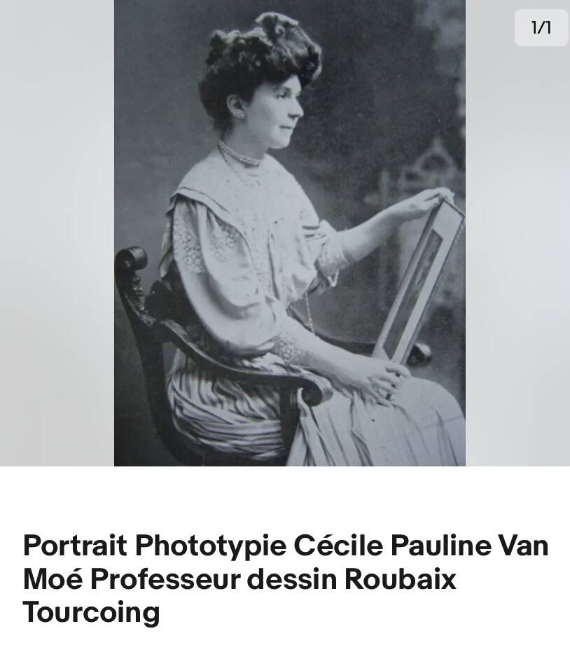 Cécile Van Moé. 19th Century Charming oil on canvas presenting a young woman near a well.