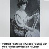 Cécile Van Moé. XIXe Charmante huile sur toile présentant une jeune femme près d’un puits.