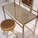 Coiffeuse vanity vintage en laiton avec tabouret