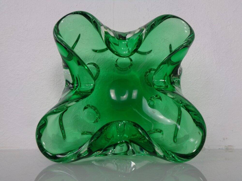 Green Sommerso Murano Glass Ashtray, Italy, 1960s