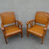 2 colonial bamboo and teak armchairs