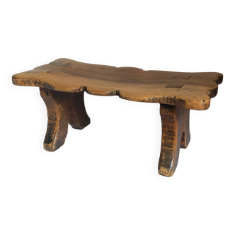 Tabouret repose-pieds ancien en bois massif XIXème