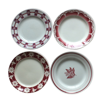 4 assiettes plates différentes faïence