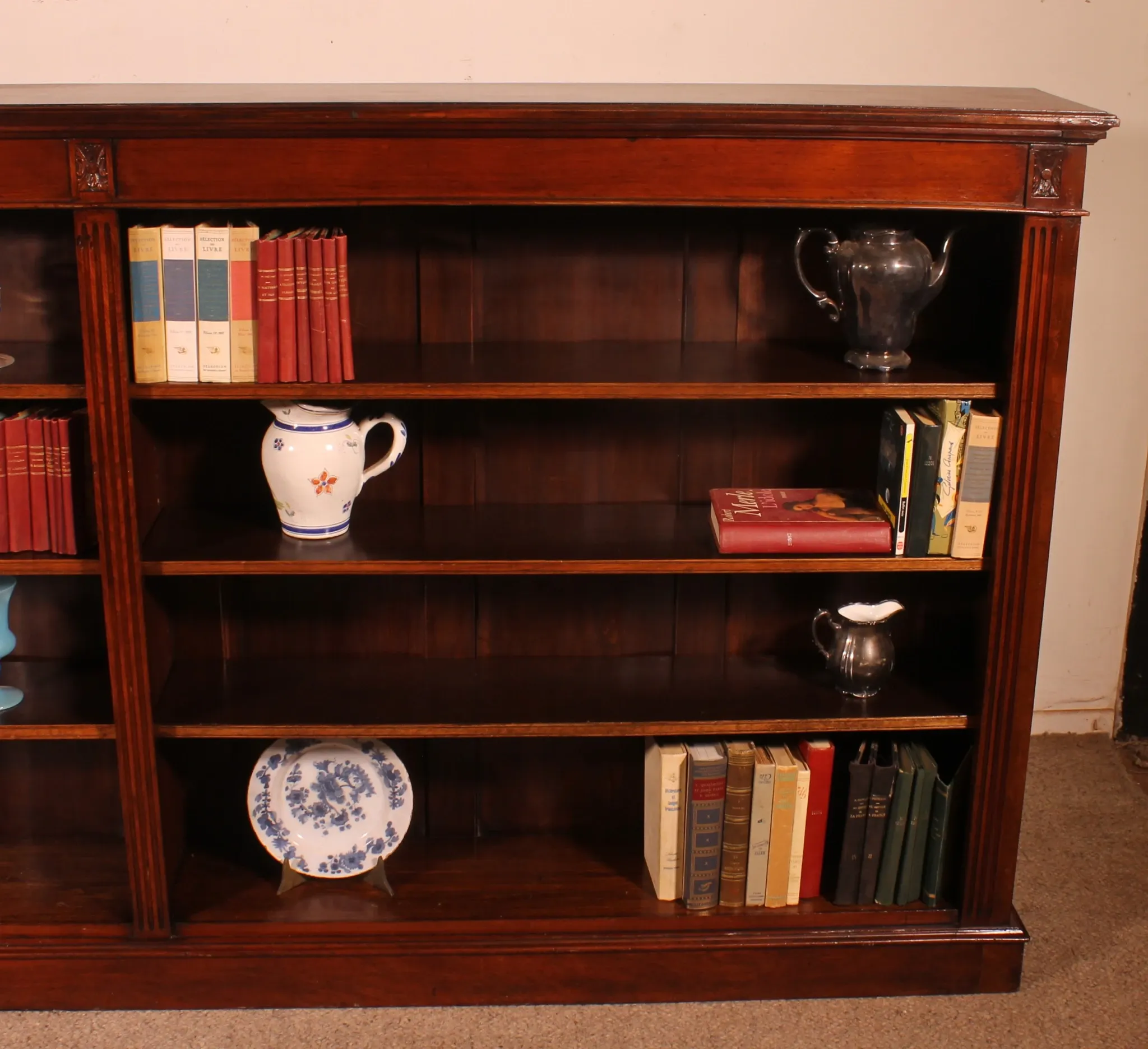 Large Open Mahogany Bookcase Of2.41 Meters Long—19th Century
