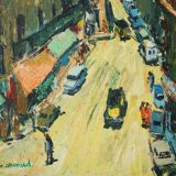 Vibrant Modernist Expressionist - Street Scene With Mid-century Cars