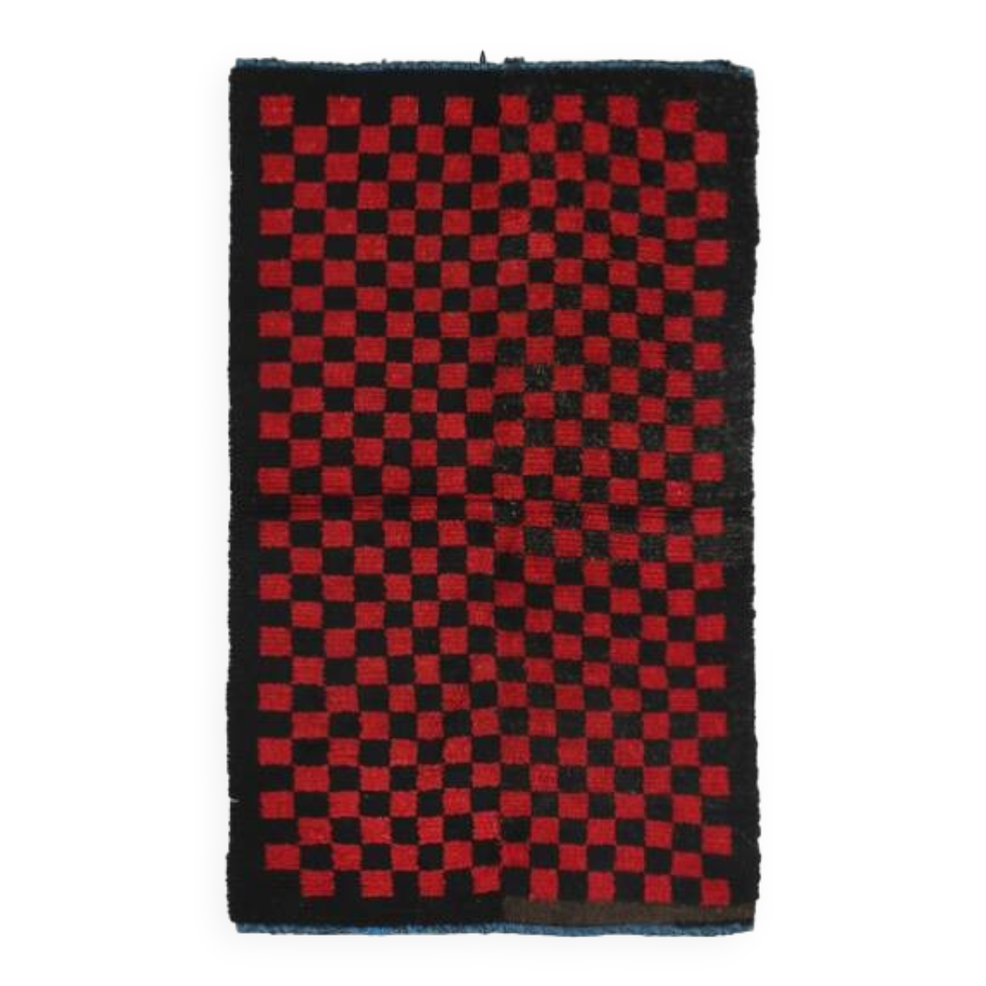 3x6 Red Black Checkered Wool Vintage Rug, 107x180Cm SK 70252
