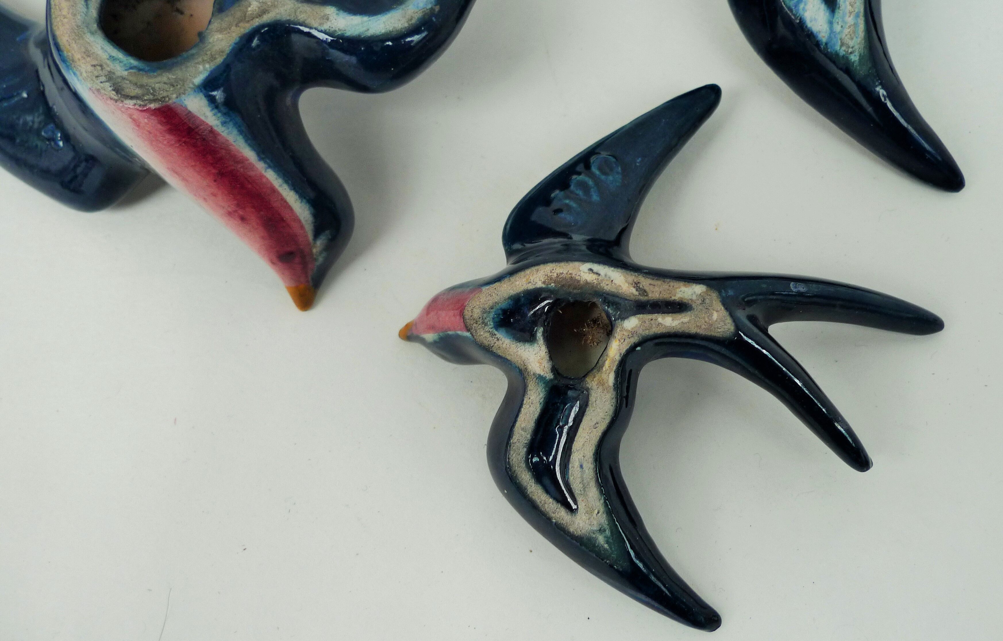 3 iridescent ceramic swallows