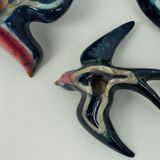 3 iridescent ceramic swallows