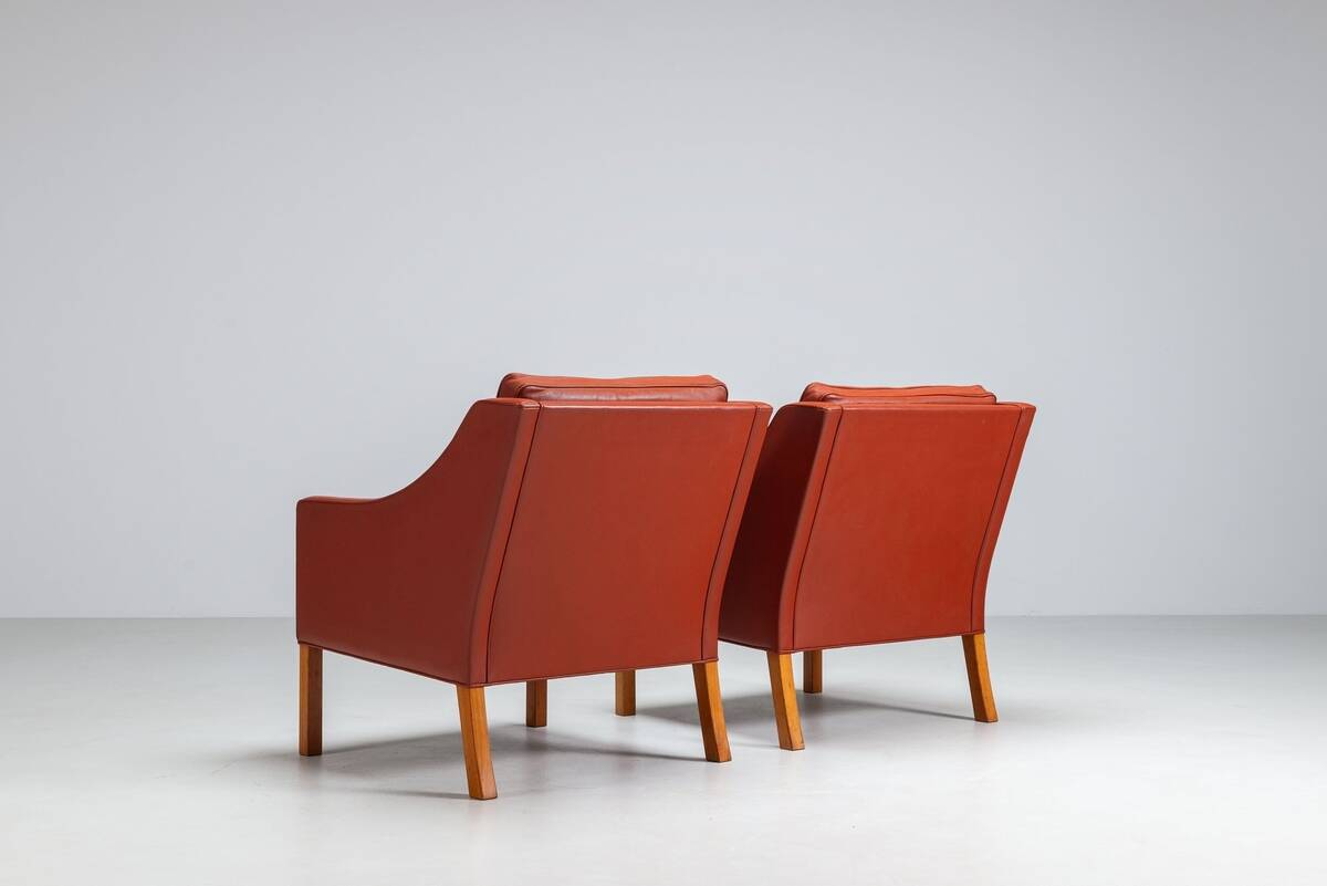 Borge Mogensen cognac leather lounge chairs Fredericia Stolefabrik Denmark 1963