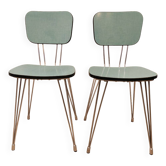 Pair of green Formica chairs with Eiffel legs