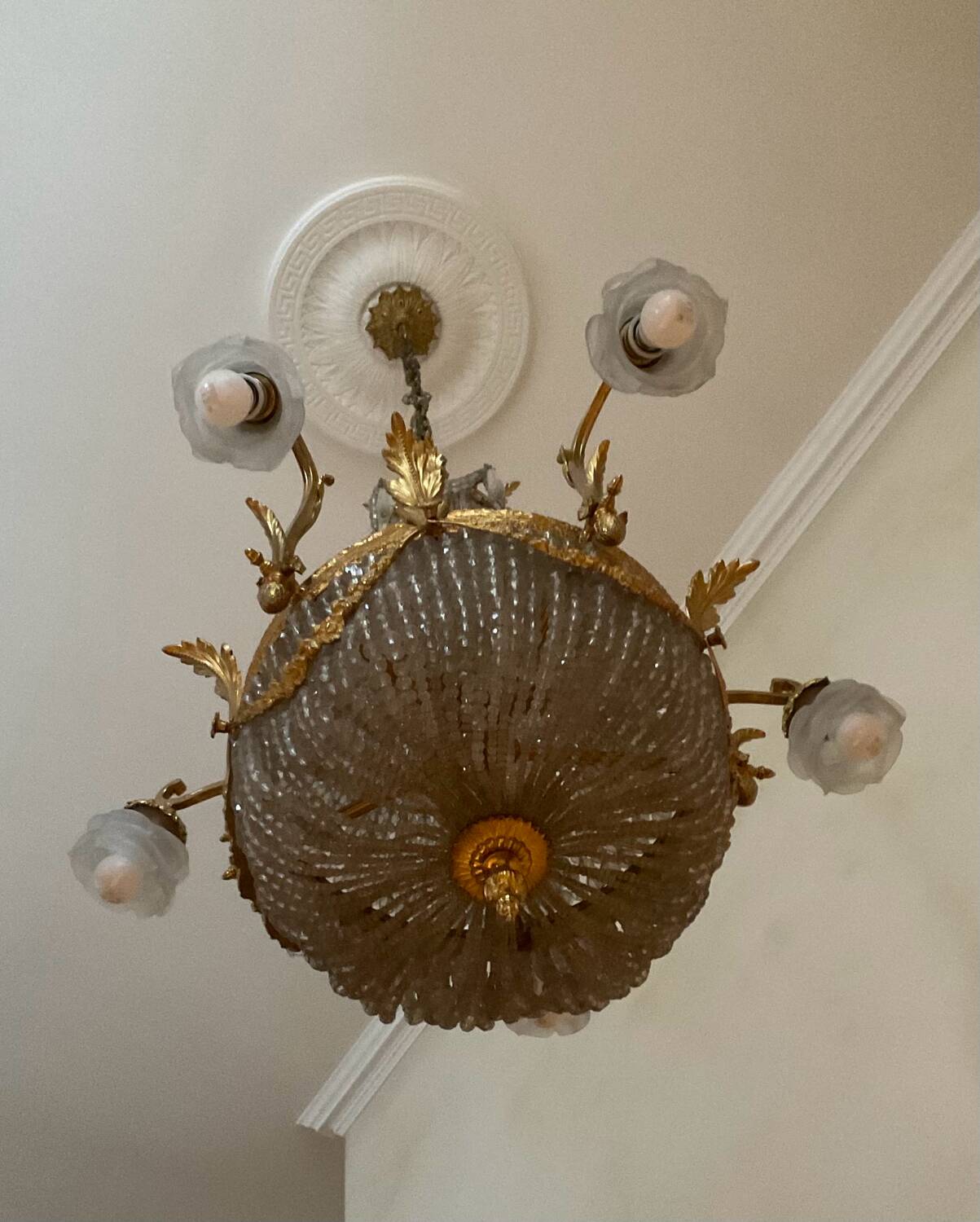 Large 19th century Empire Montgolfière chandelier in bronze and crystal