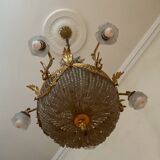 Large 19th century Empire Montgolfière chandelier in bronze and crystal