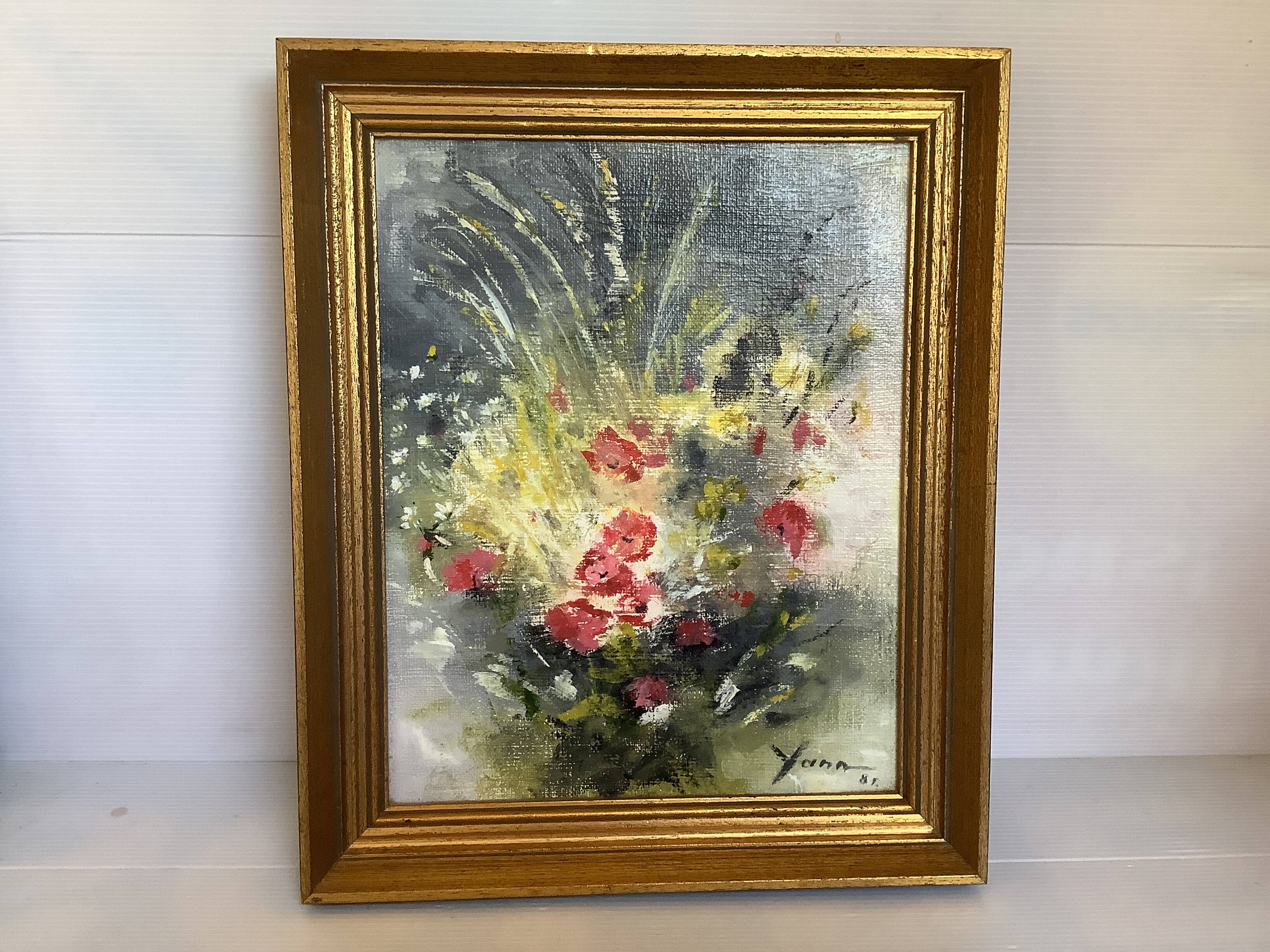 Tableau bouquet de fleurs huile sur toile signée