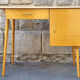 Wood and formica desk, compass feet, vintage, 70s