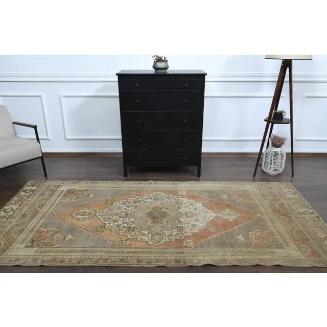 Vintage Turkish Oushak Handmade Wool Cotton Orange Runner Rug 129x290