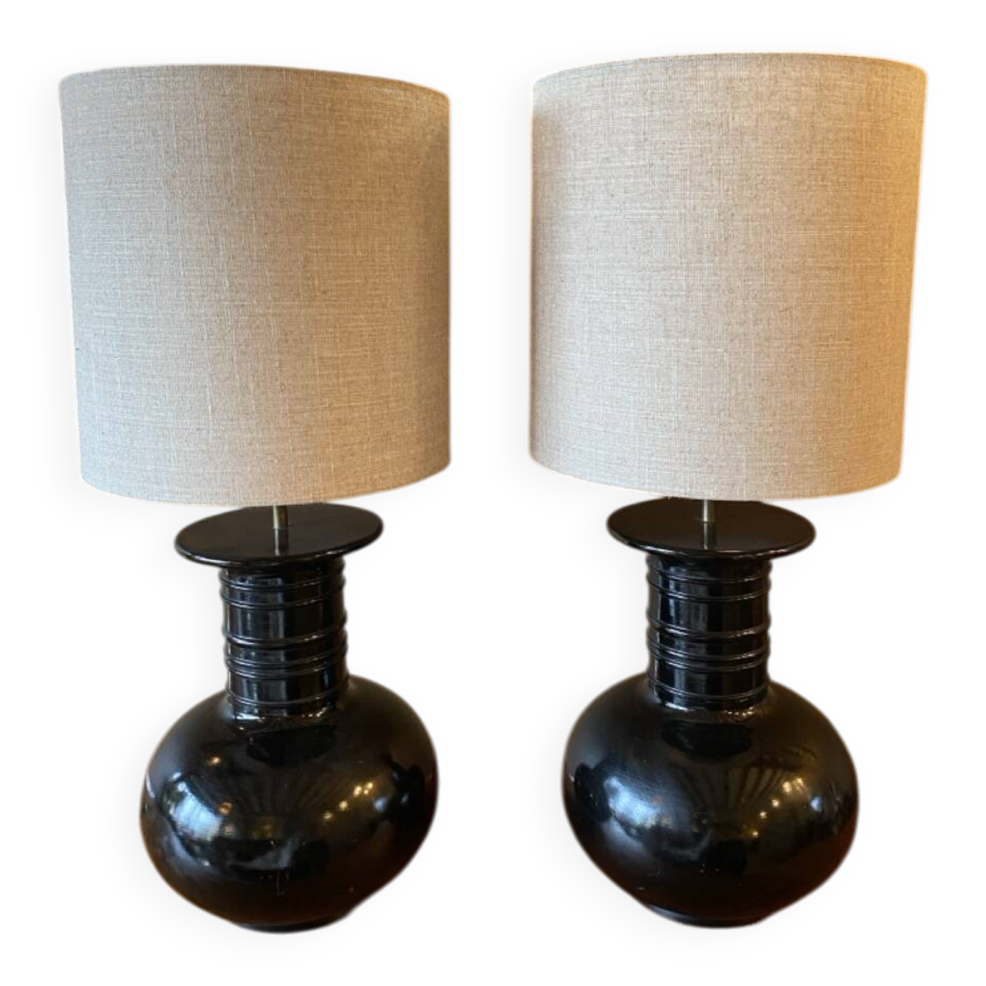 Pair of vintage modernist black lamps from the 1970s.