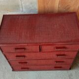 Commode vintage en rotin laquée rouge