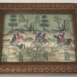 Ancient Indo-Persian painting with wooden mosaic frame