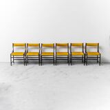Set 6 chaises tissu jaune bois 1960s vintage modernisme