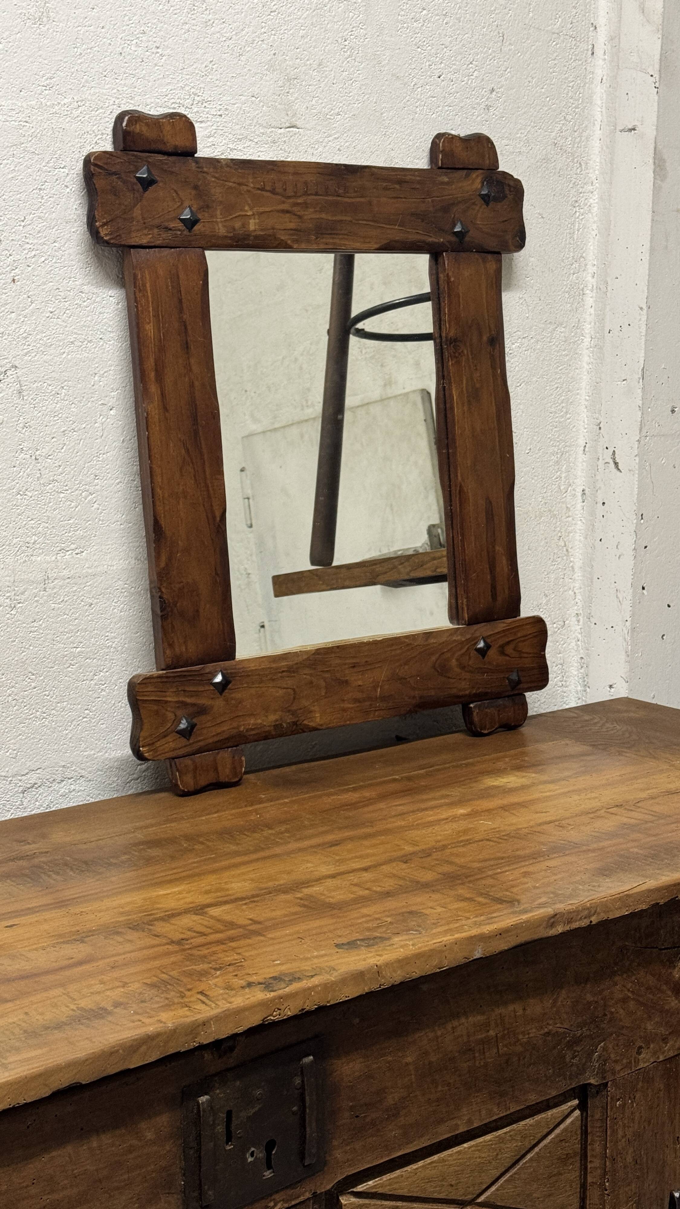 Vintage brutalist mirror in solid wood