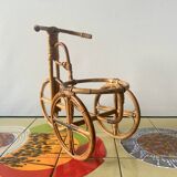 Vintage plant holder tricycle in bamboo and rattan