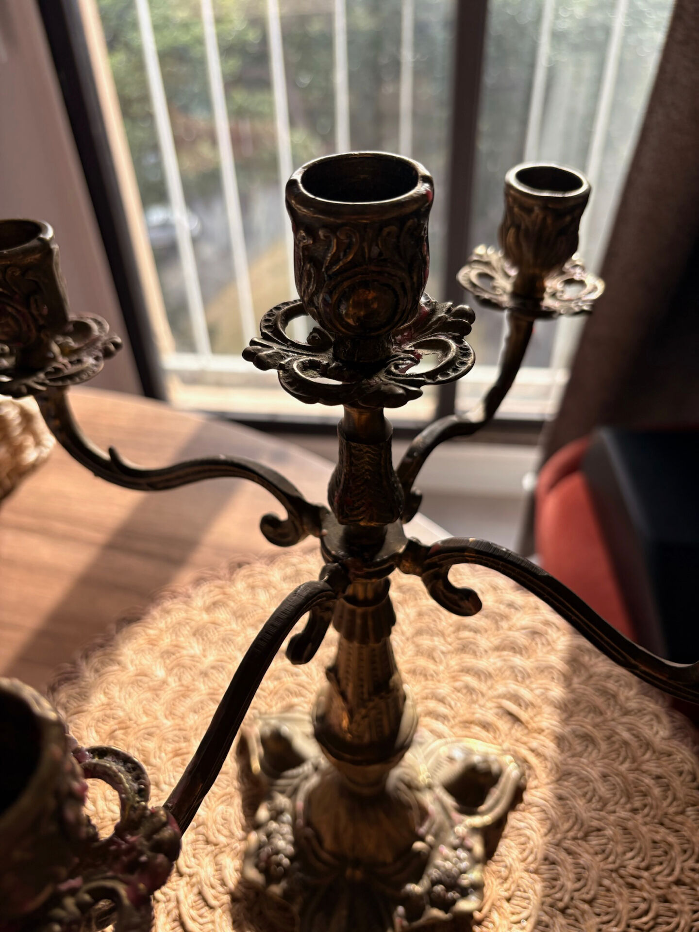 Antique bronze candelabrum with 5 arms - dolphin head feet