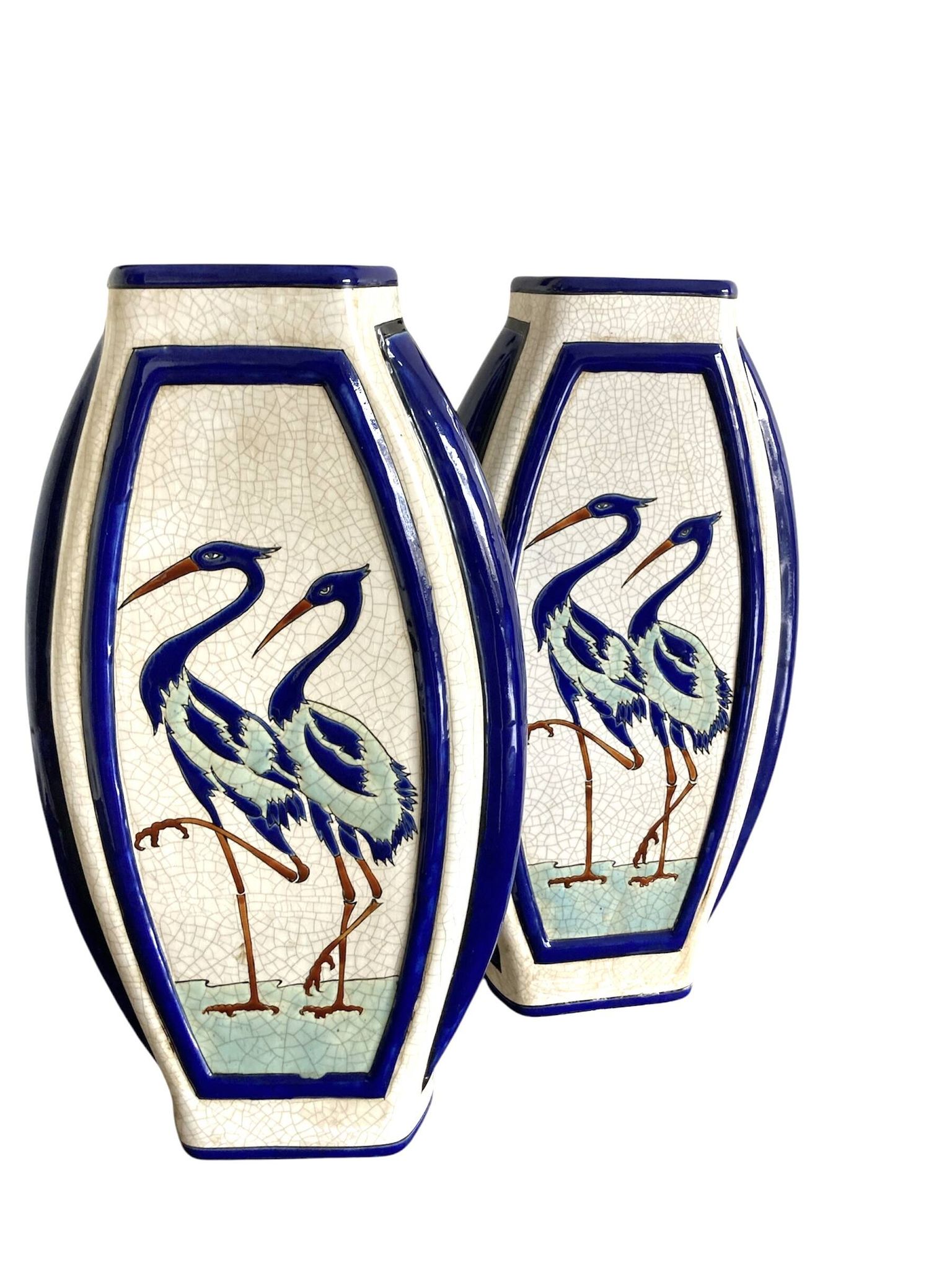 Pair of flat ceramic vases, KERALOUVE LA LOUVIERE