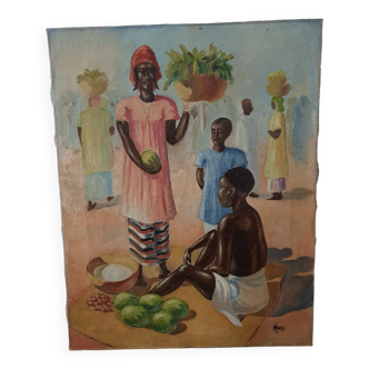 Tableau peinture ancienne ethnique