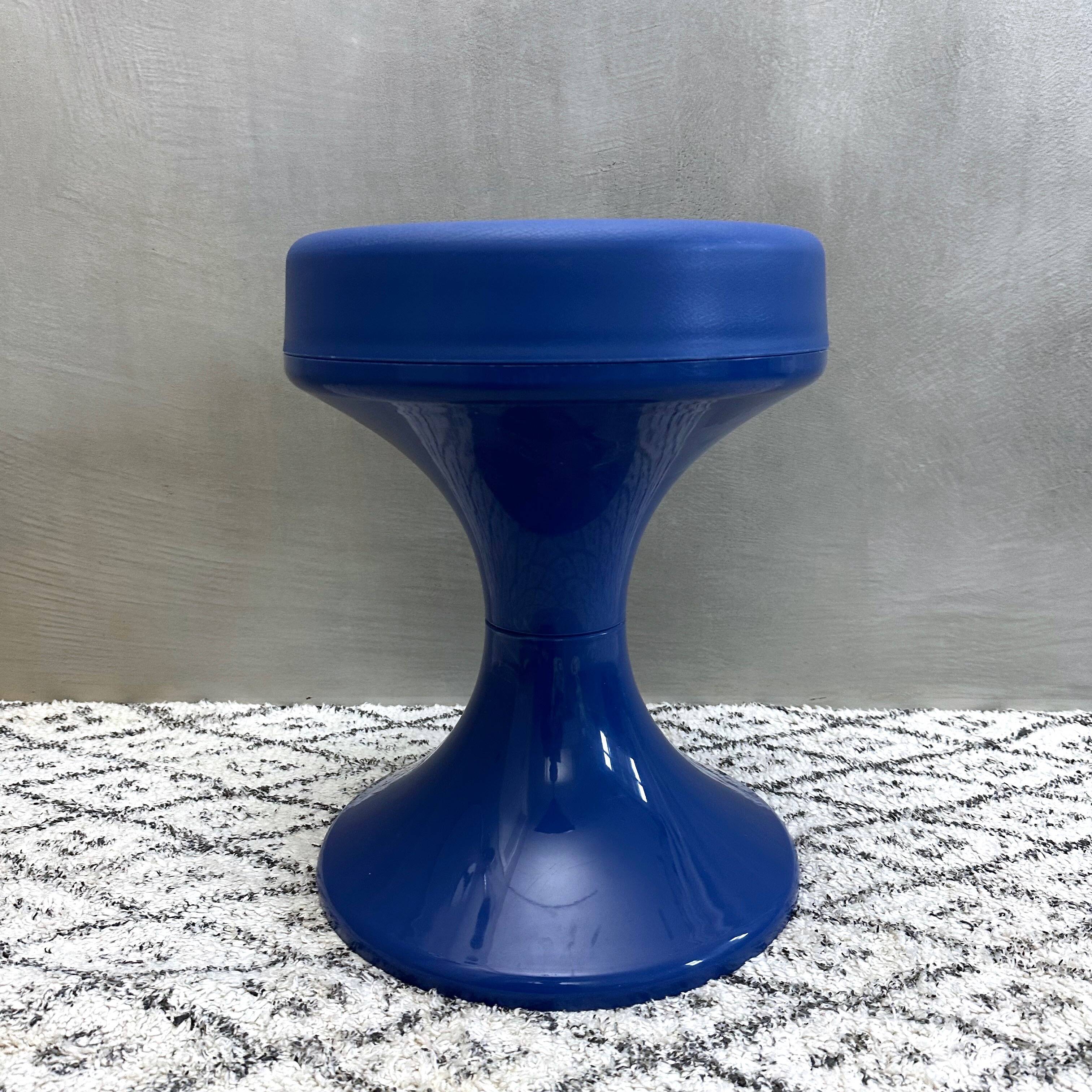 Tulip stool blue 70's interior, side table, mid-century interior