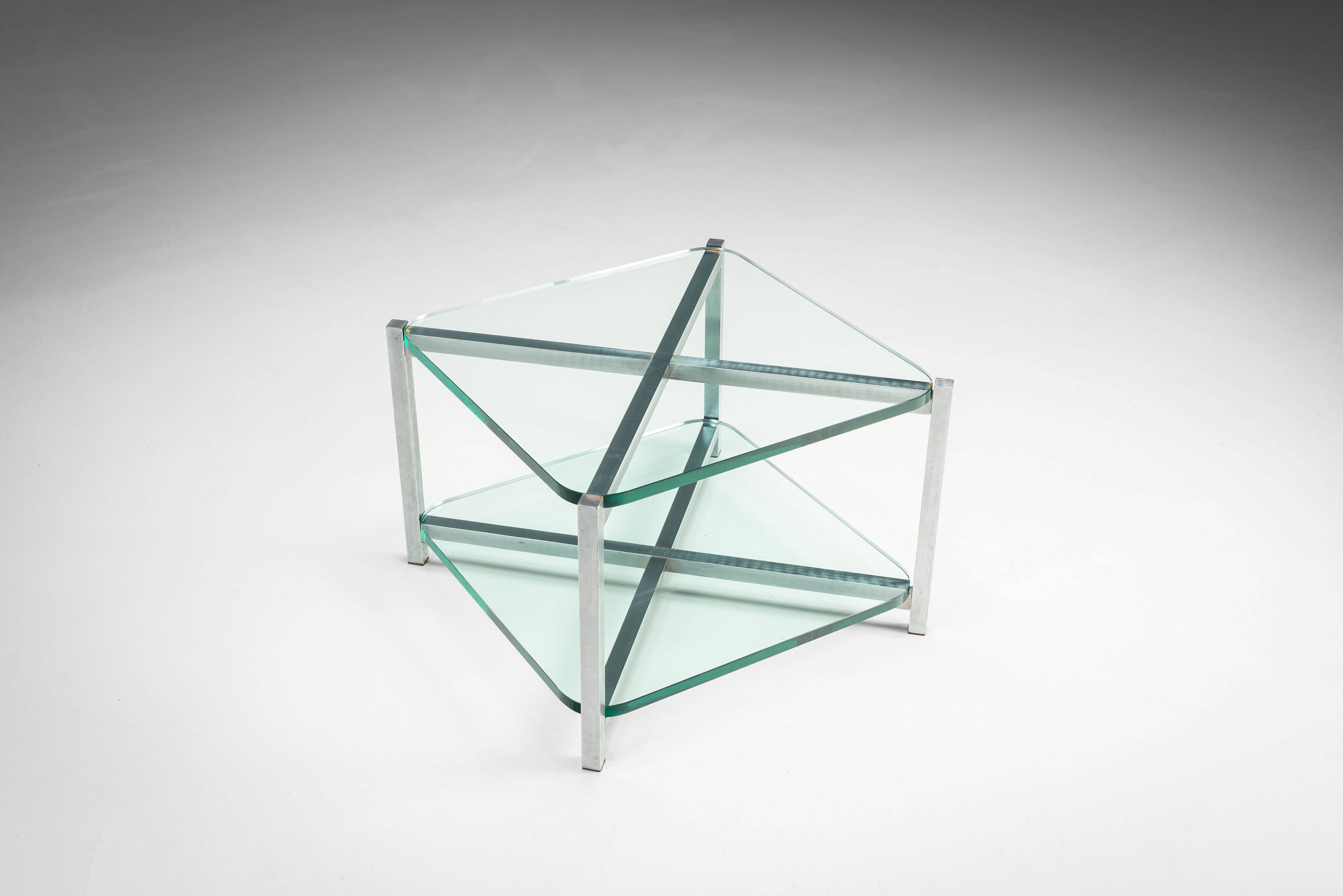 Two-tier glass side table with aluminium frame