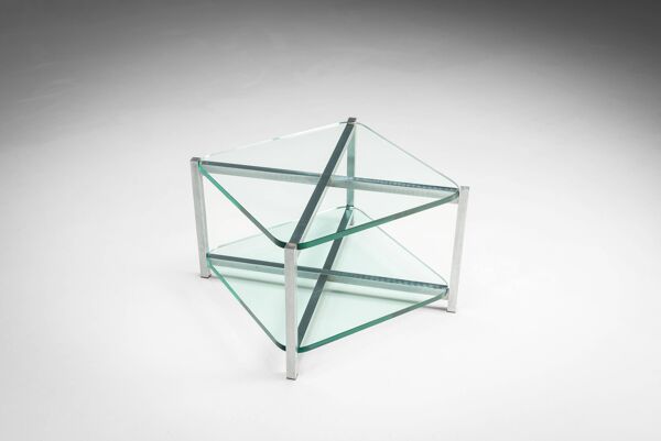 Table d'appoint en verre à deux niveaux avec cadre en aluminium